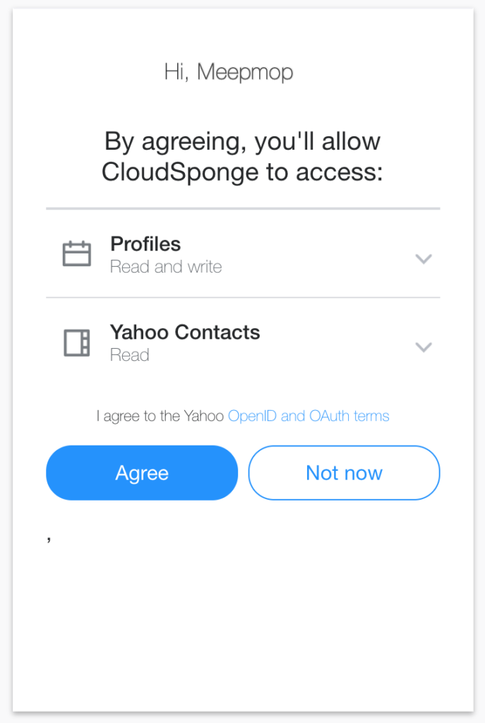 Yahoo's OAuth request screen