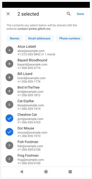 Chrome's Contact Picker