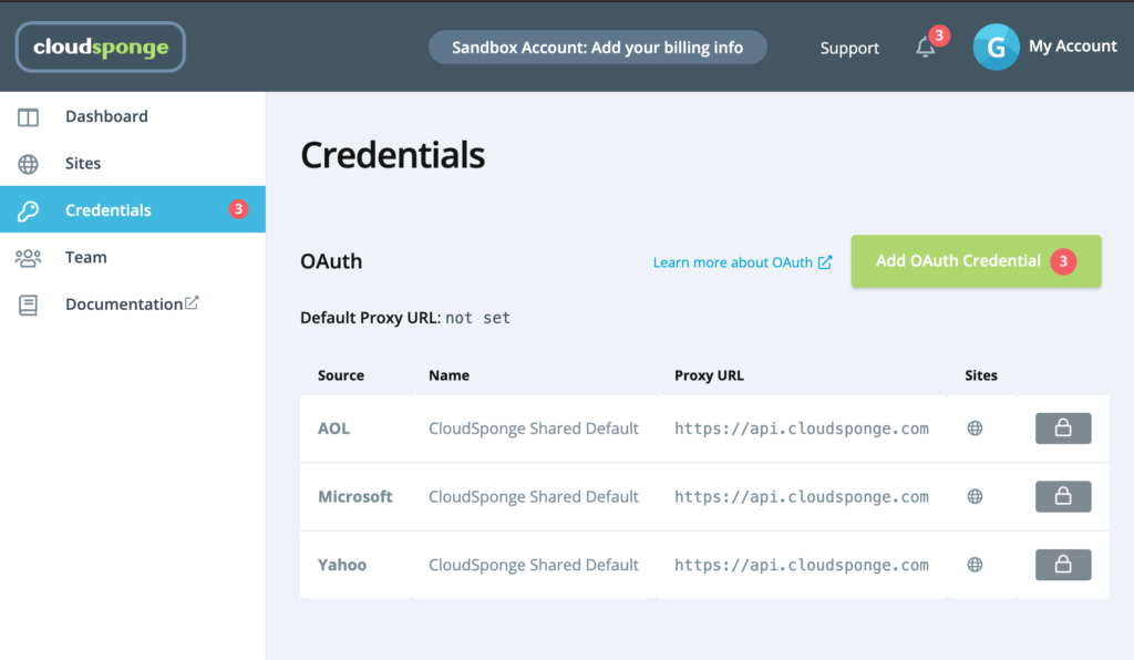 new OAuth credentials view